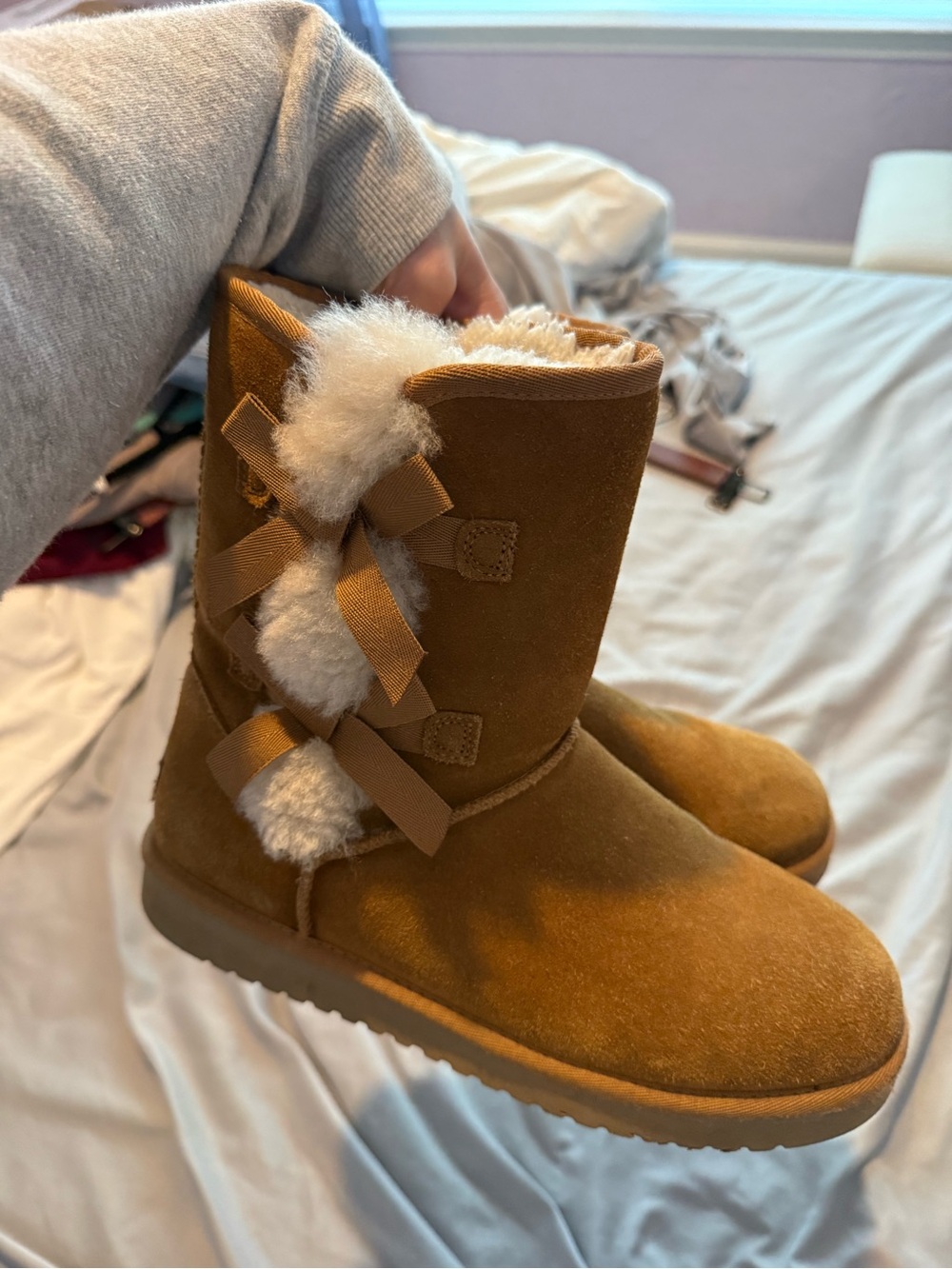 Women’s Chestnut Suede Winter Boots with Shearling Trim